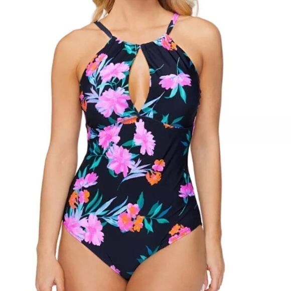 Island Escape Women's Poolside
One-Piece Swimsuit, Ocean Bloom Multi size 8 New - Picture 2 of 16